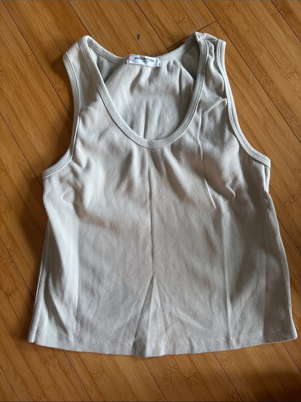 perfectwhitetee Ribbed Scoop Tank Top in Cream